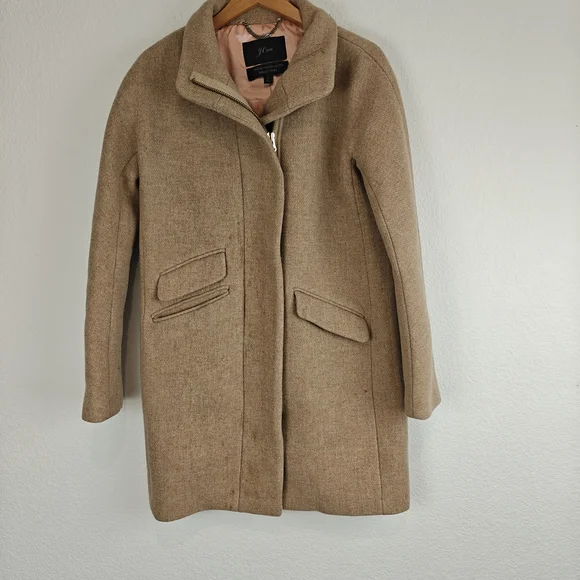 J.Crew Cocoon Coat Italian Stadium-Cloth Wool SANDSTONE - BEIGE Sz 2 (Stains) - Picture 4 of 16